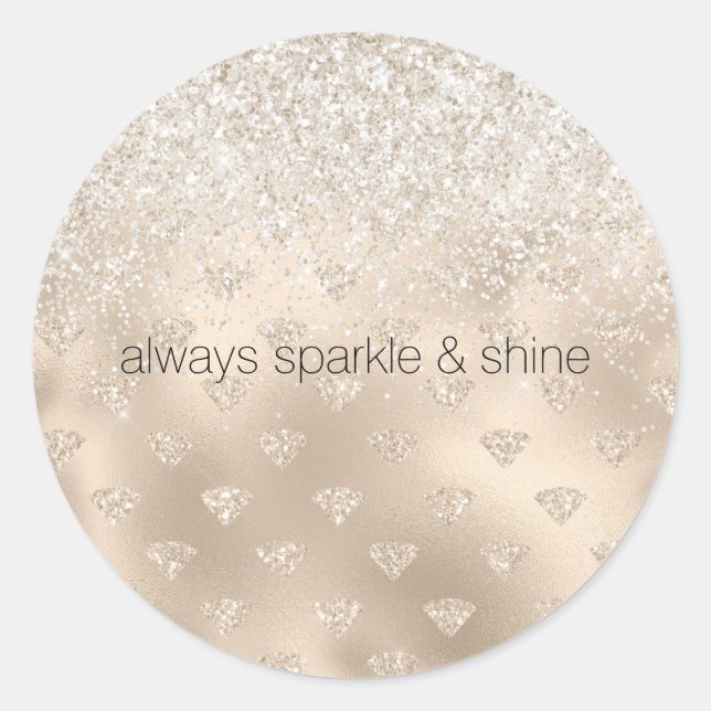Gold White Glitz Glitzer Diamonds Runder Aufkleber (Vorderseite)