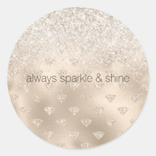 Gold White Glitz Glitzer Diamonds Runder Aufkleber