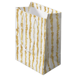 Gold White Glitz Streifen Mittlere Geschenktüte