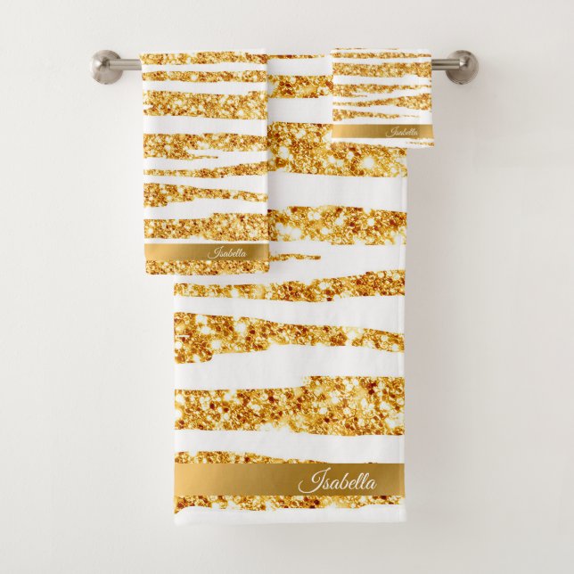 Gold White Glitzer Boho Populäre Tiger Collection Badhandtuch Set (Insitu)