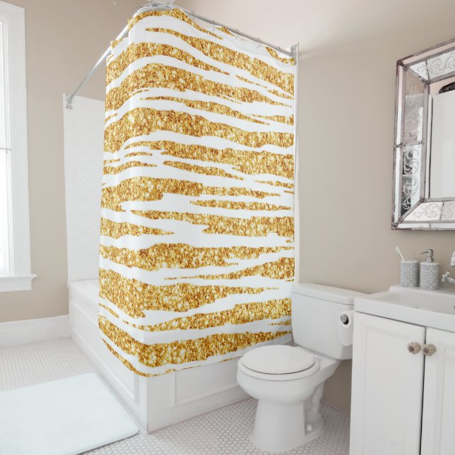 Gold White Glitzer Boho Populäre Tiger Collection Duschvorhang (Beispiel)