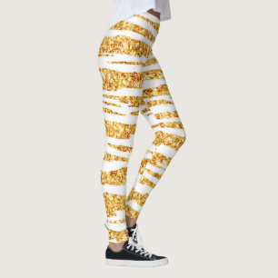 Gold White Glitzer Boho Populäre Tiger Collection Leggings