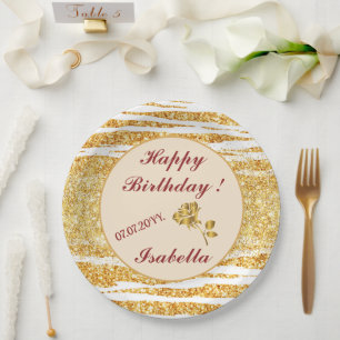 Gold White Glitzer Boho Populäre Tiger Collection Pappteller