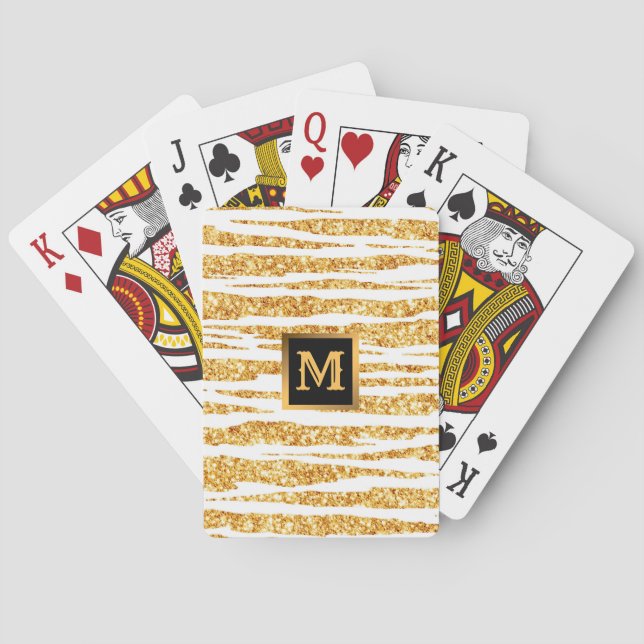 Gold White Glitzer Boho Populäre Tiger Collection Spielkarten (Rückseite)