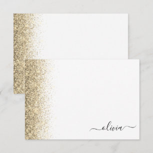 Gold White Glitzer Script Monogram Girly Dankeskarte