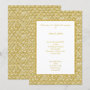 GOLD WHITE GOLD BRICK PATTERN WEDING INVITATION EINLADUNG