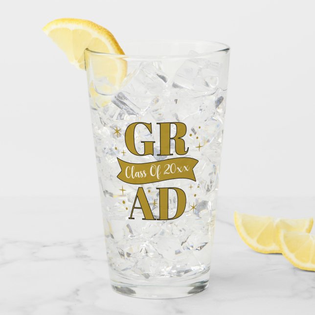 Gold & White Graduation Party Glas (Vorderseite Ice)
