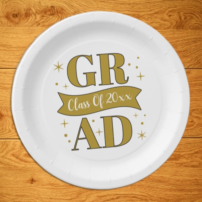 Gold & White Graduation Party Pappteller (Von Creator hochgeladen)