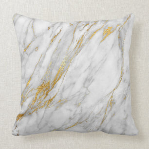 Gold White Gray Glam Carrara Marble Kissen