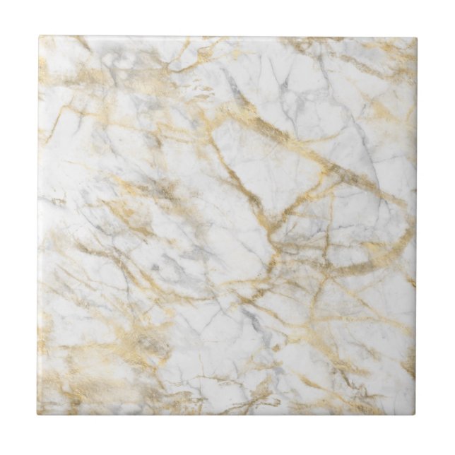 Gold White Gray Marble Trendy Modern Chic Stilvoll Fliese (Vorderseite)