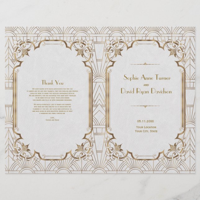 Gold White Great Gatsby Art Déco Programme de mari (Devant)