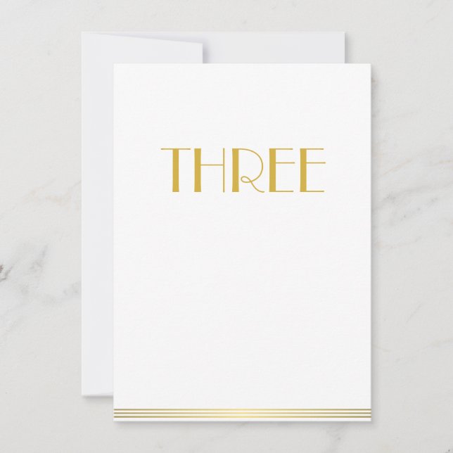 Gold White Great Gatsby Wedding Table Cards Drei Einladung (Vorderseite)