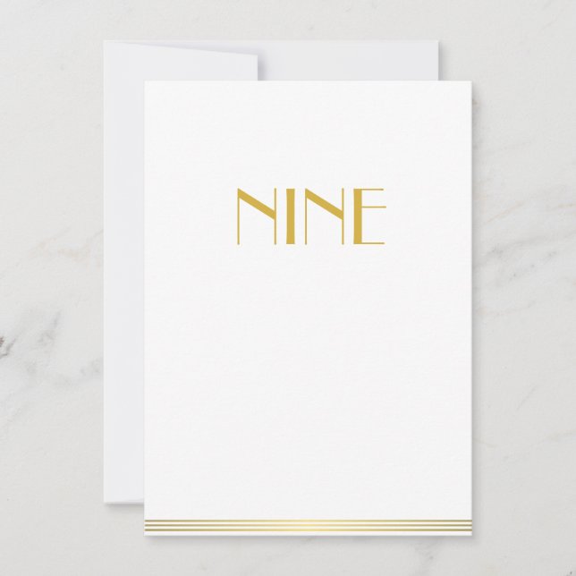 Gold White Great Gatsby Wedding Table Cards neun Einladung (Vorderseite)