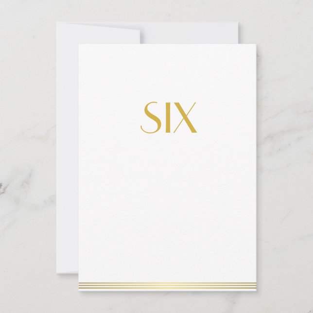 Gold White Great Gatsby Wedding Table Cards sechs Einladung (Vorderseite)