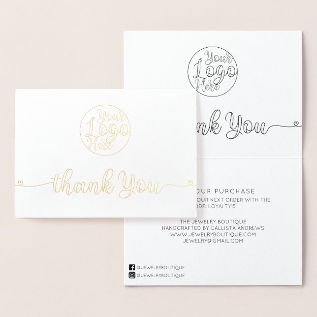 Gold White Handwriting Hearsts Vielen Dank Folienkarte (Anzeige)