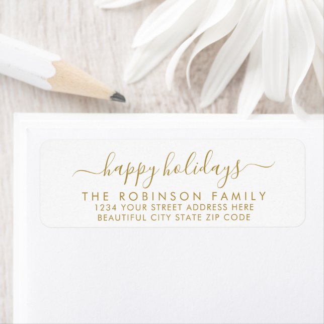 Gold White Happy Holidays Script-Rücksendeadresse (Insitu)