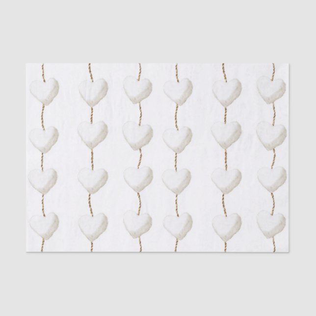 Gold White Hearts Geburtstag Seidenpapier (Vorderseite)