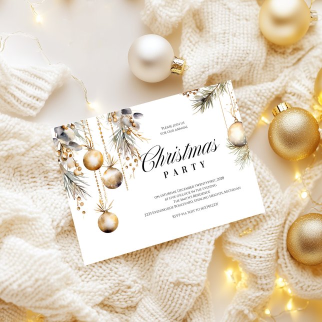 Gold & White Holiday Einladung | Elegante Einricht (Von Creator hochgeladen)