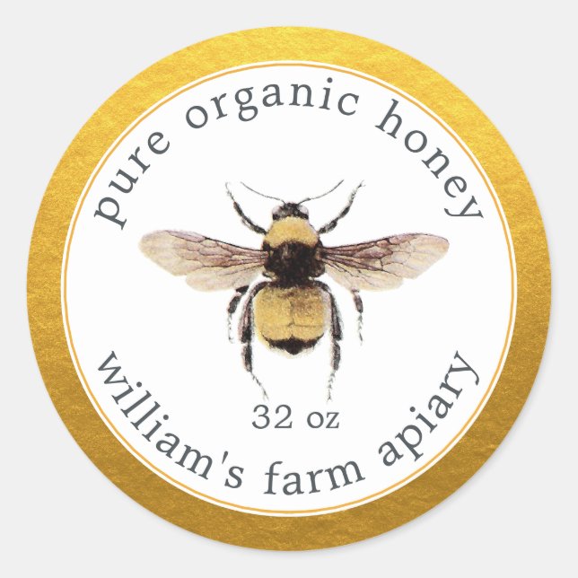 Gold White Honey Jar Label Runder Aufkleber (Vorderseite)