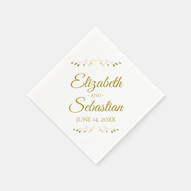 Gold & White Lacy Filigree Einfache Hochzeit Serviette (Ecke)