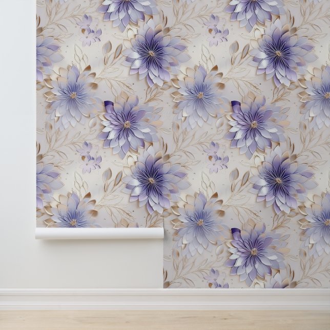Gold White Lavender Purple Blumen Tapete (Anwendung)