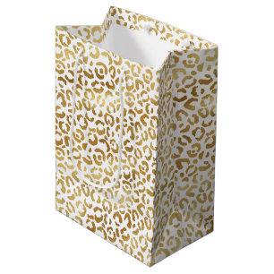 Gold White Leopard Print Mittlere Geschenktüte
