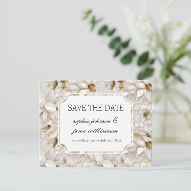 Gold White Lotus Blume Hochzeit speichern das Datu Save The Date (Stehend Vorderseite)