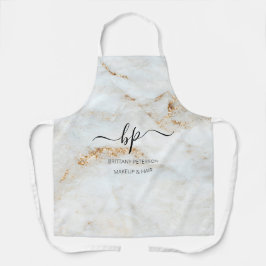 Gold White Marble Business Staff Uniform Monogram Schürze