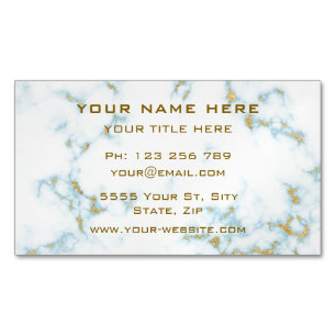 Gold White Marble Golden Text Business Card Magnet