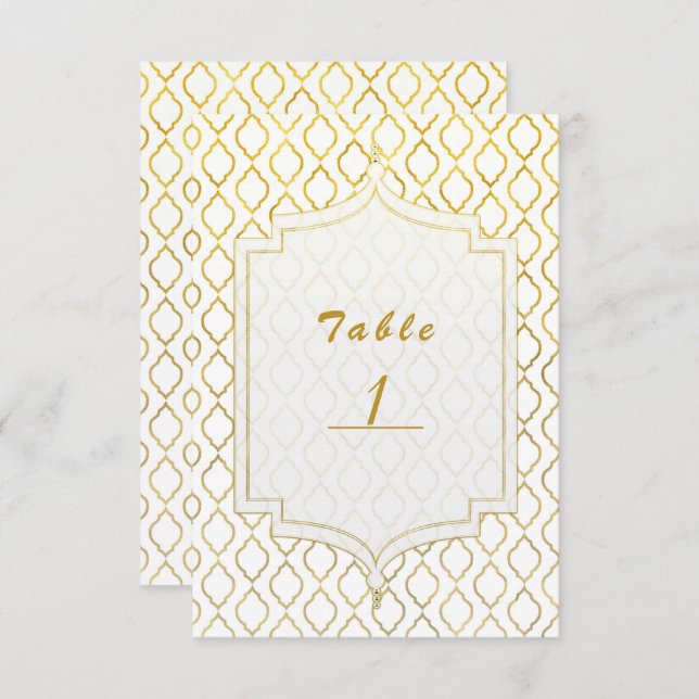 Gold & White Marocain Glam Numéro de table (Devant / Derrière)