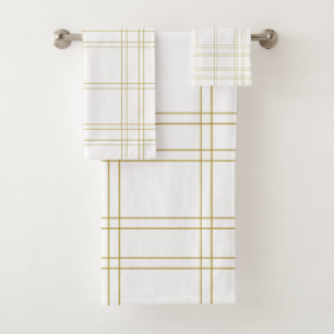 Gold & White Minimal Modernes Kariertes, sauberes  Badhandtuch Set