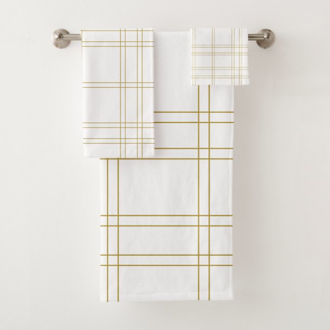 Gold & White Minimal Modernes, Kariertes, sauberes Badhandtuch Set (Insitu)