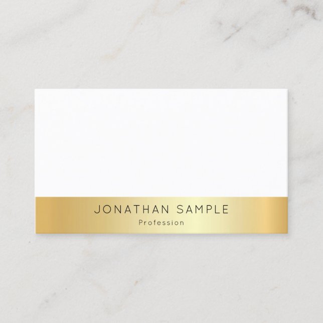 Gold White Modern Elegantes einfaches Template Visitenkarte (Vorderseite)
