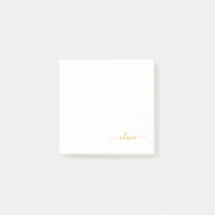 Gold White Modern Script Girls Monogram Name Post-it Klebezettel
