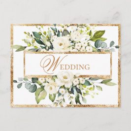Gold White Monogram Floral Wedding Save the Date Postkarte