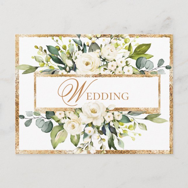 Gold White Monogram Floral Wedding Save the Date Postkarte (Vorderseite)
