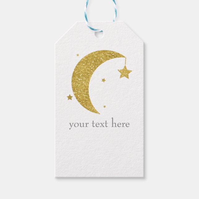 Gold & White Moon & Stars Kinderdusche Celestial Geschenkanhänger (Vorderseite)