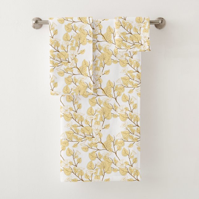 Gold White Morning Glory Blume Badhandtuch Set (Insitu)