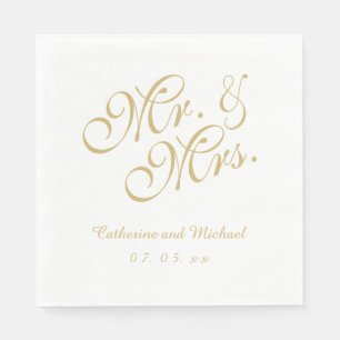 Gold White Mr. und Mrs.   Hochzeitspapier Napkins Serviette