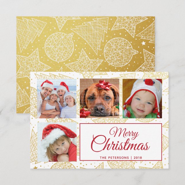 Gold & White Noël Cartes photos de famille (Devant / Derrière)