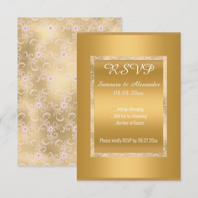 Gold White Pink Lace Einfach All Occassion UAWG Einladung (Vorne/Hinten)