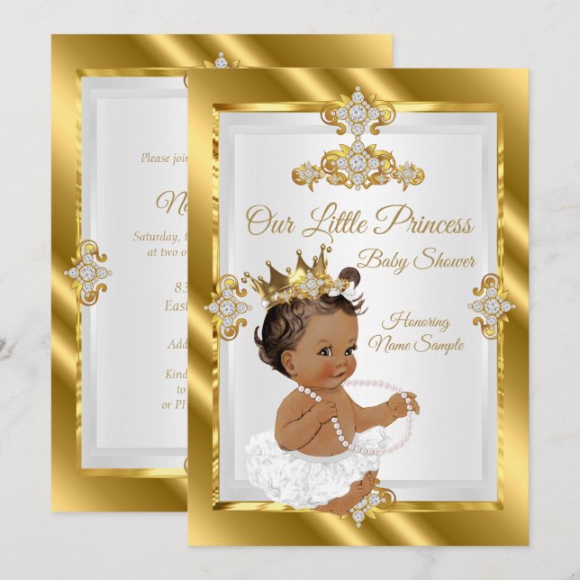 Gold White Princess Baby Dusche Ethnic Einladung (Vorne/Hinten)