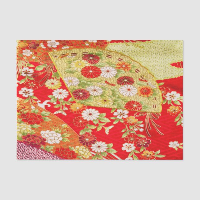 Gold White Red Japanisch Kimono Floral Decoupage Seidenpapier (Vorderseite)
