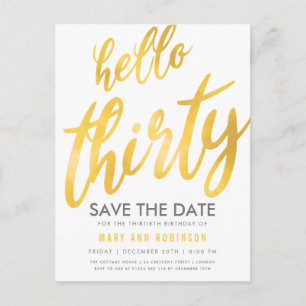 Gold White Rett Date 30 Geburtstagsparty Postkarte