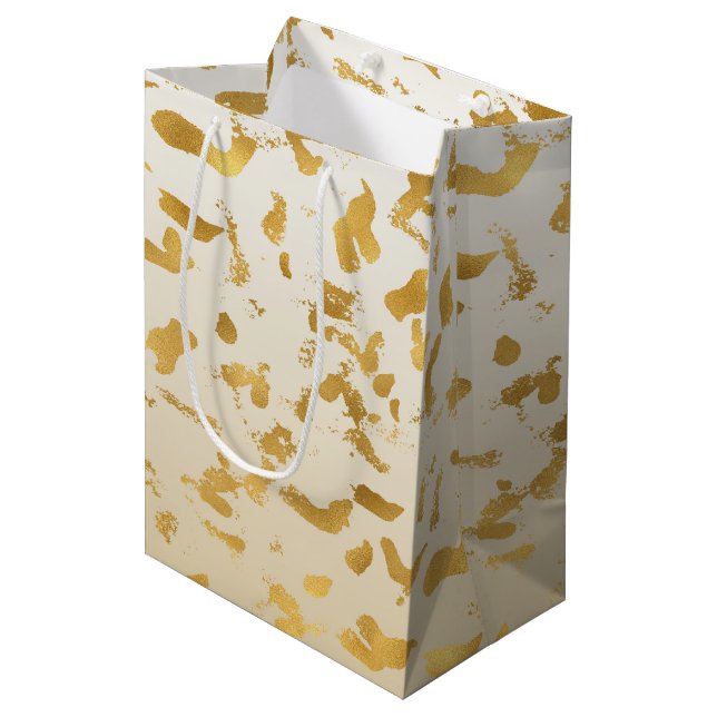 Gold White Shadow Print Mittlere Geschenktüte (Vorderseite Schrägansicht)