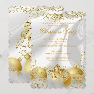 Gold White Silk Bow Bauble Weihnachtsfest Party Einladung