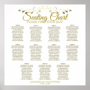 Gold & White Simple 11 Table Wedding Seating Chart Poster