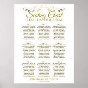 Gold & White Simple 9 Table Wedding Chart Poster