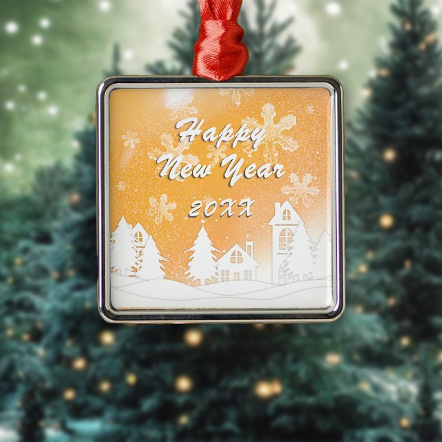 Gold White Snow House Frohe Weihnachten Ornament Aus Metall (Von Creator hochgeladen)