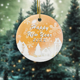 Gold White Snow House Weihnachtsfest Keramik Ornament